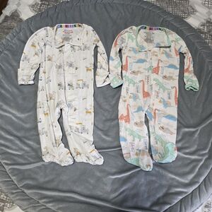 Magnetic Me Baby Footed Pajamas - Dinosaur & Animal Prints, White Base